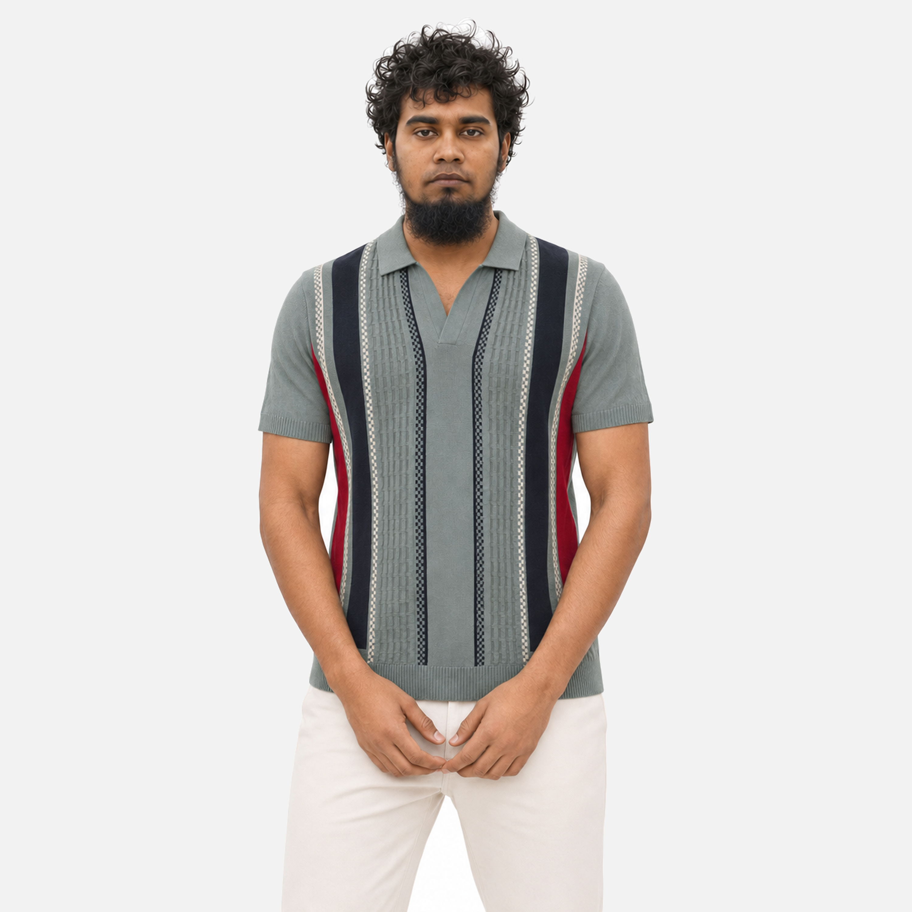 Men’s Premium Old Money Buttonless Knit Polo Shirt – Slate Grey