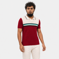 Men’s Premium Old Money Buttonless Knit Polo – Burgundy Ivory Stripe