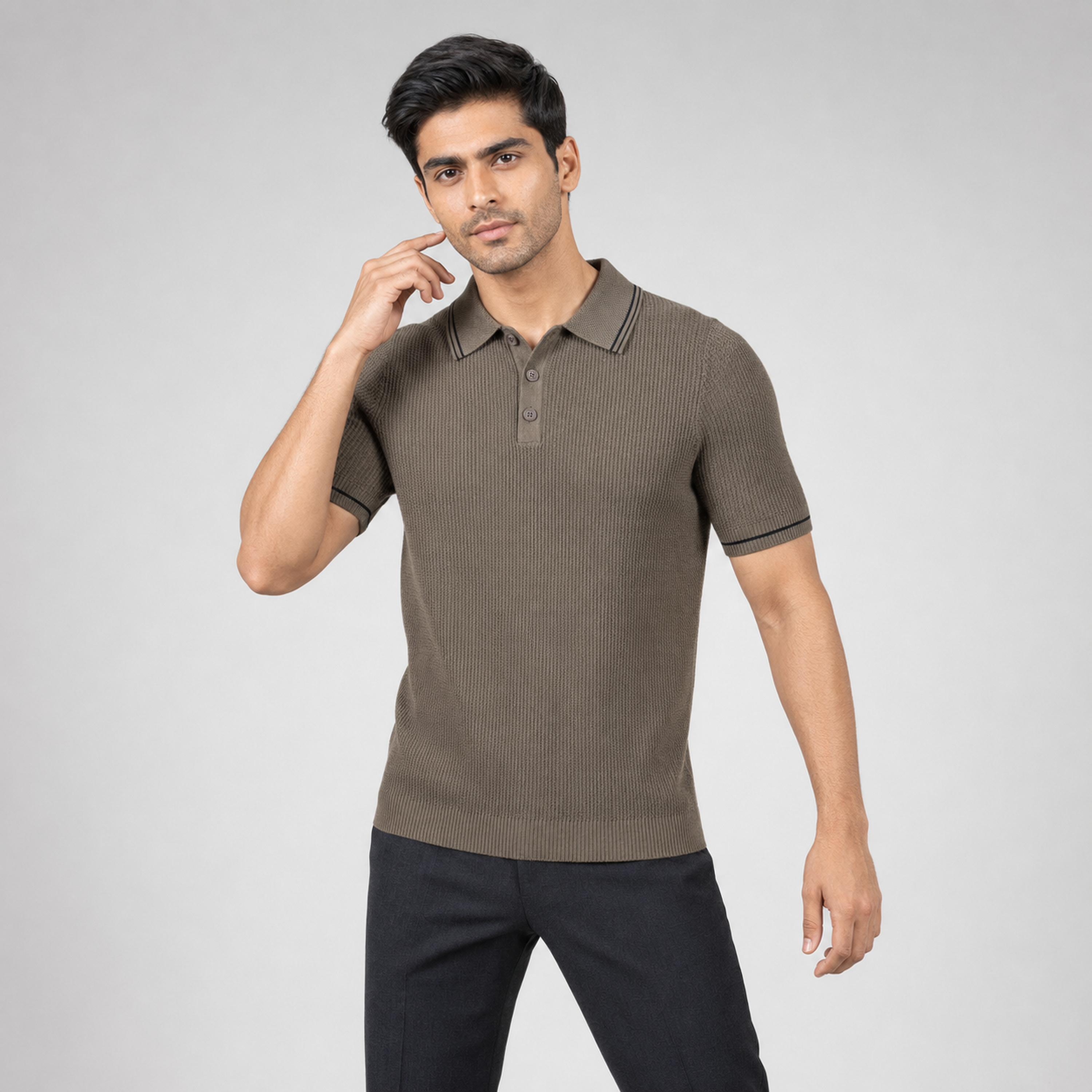 Men’s Premium Old Money Knit Polo Shirt – Stone Taupe