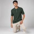 Men’s Premium Old Money Knit Polo Shirt – Deep Forest Green