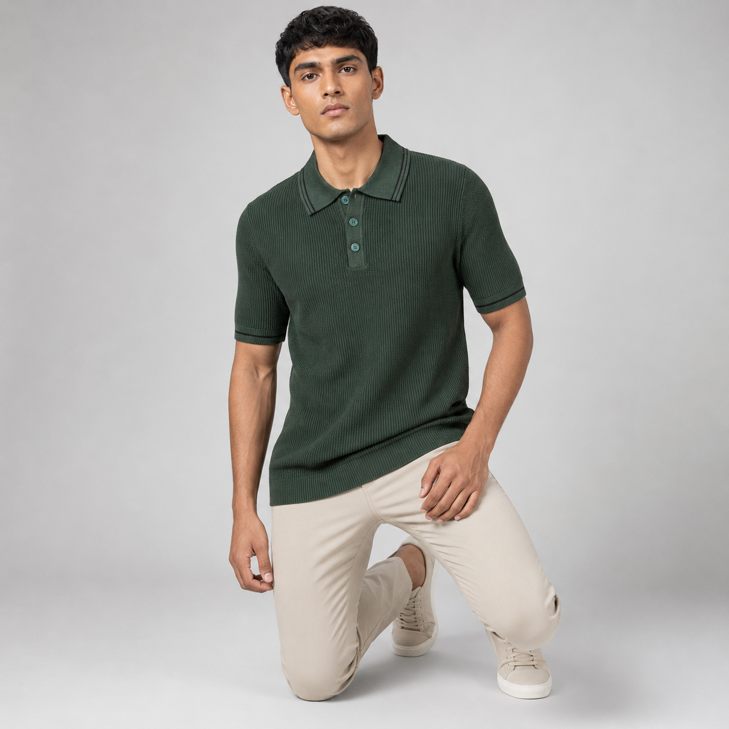 Men’s Premium Old Money Knit Polo Shirt – Deep Forest Green