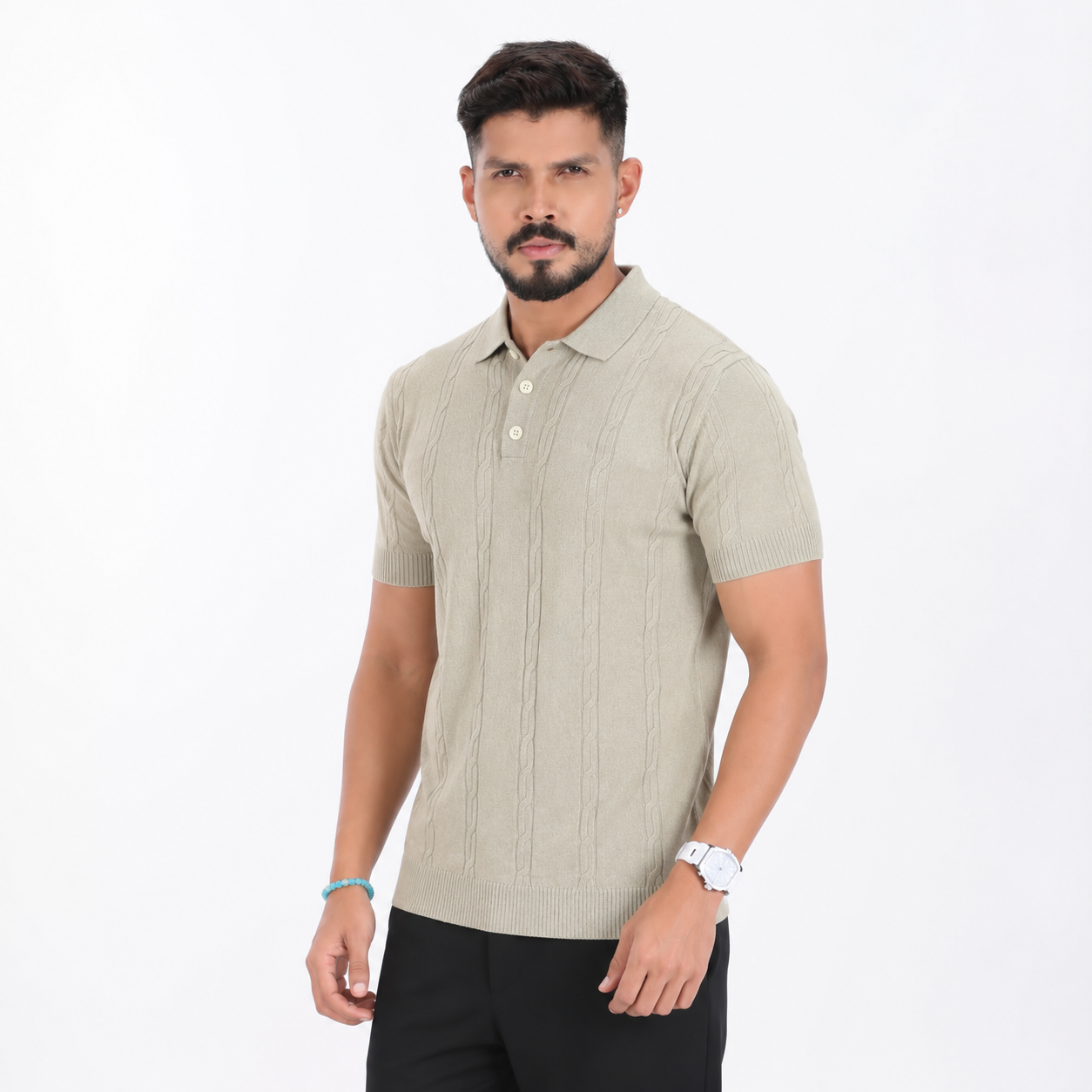 Men’s Premium Old Money Knit Polo Shirt – Soft Sand Beige