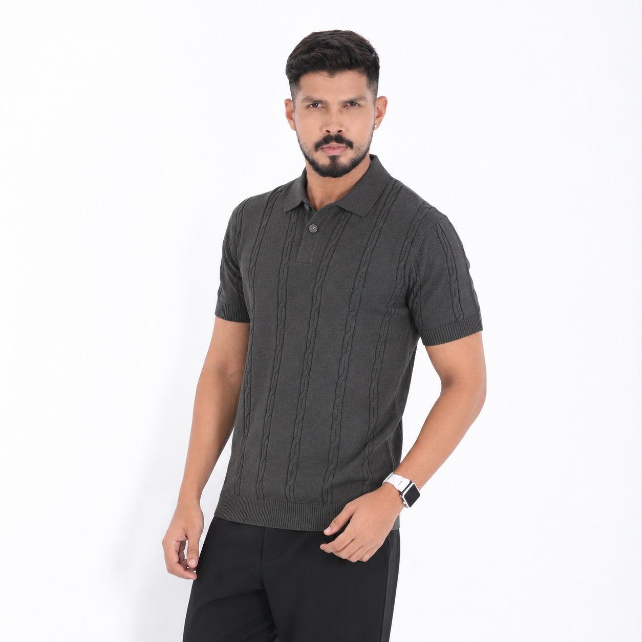 Men’s Premium Old Money Knit Polo Shirt – Charcoal Grey