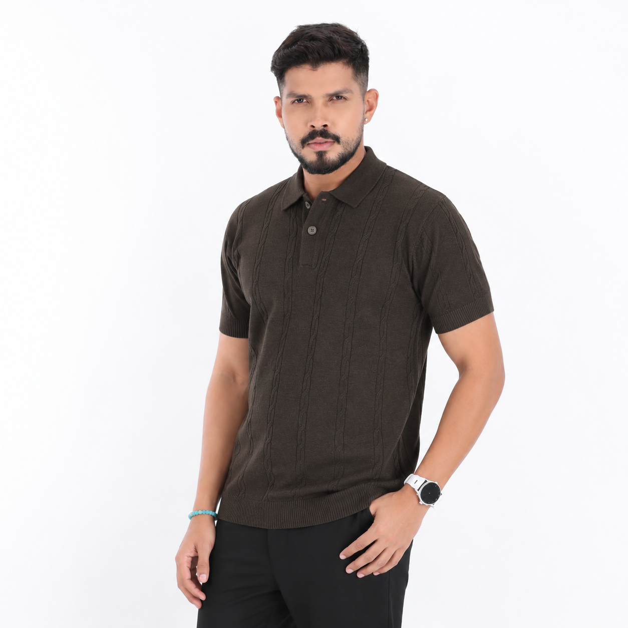 Men’s Premium Old Money Knit Polo Shirt – Espresso Brown