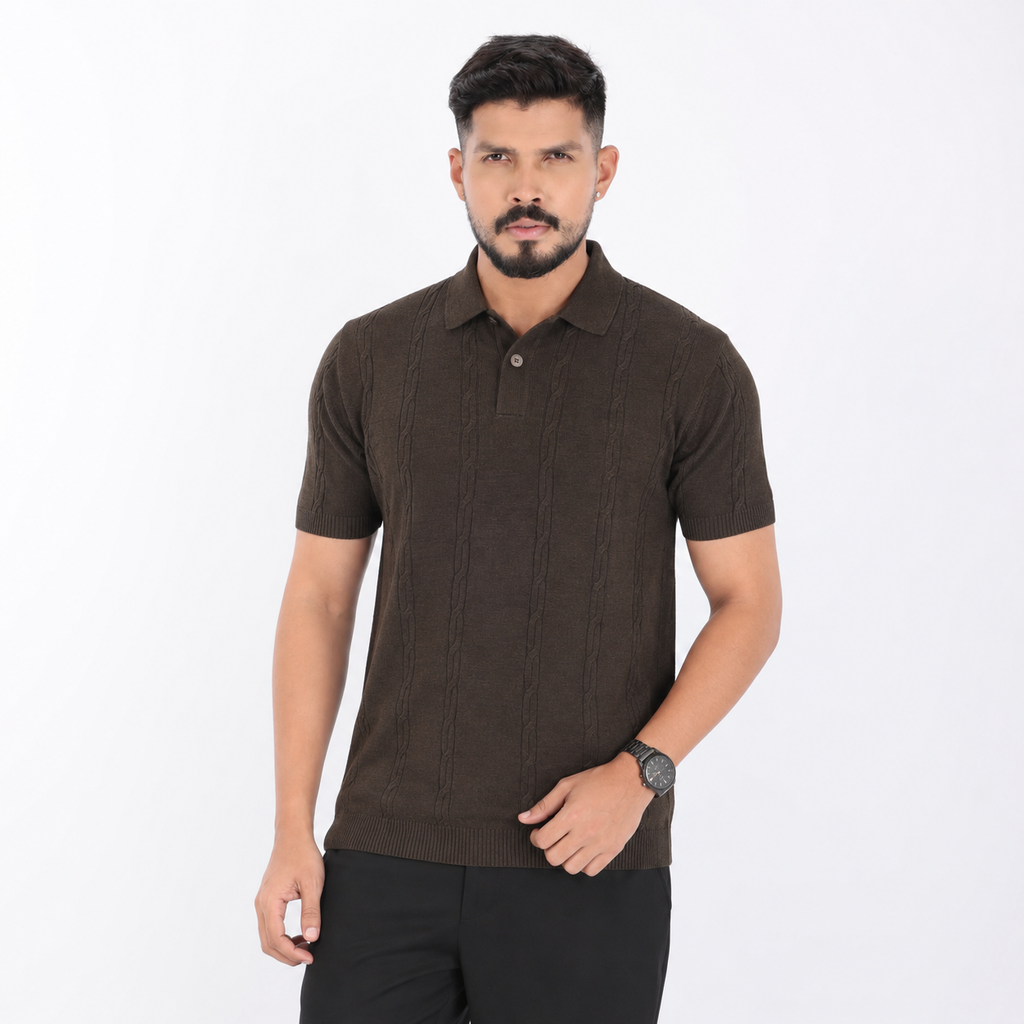 Men’s Premium Old Money Knit Polo Shirt – Espresso Brown