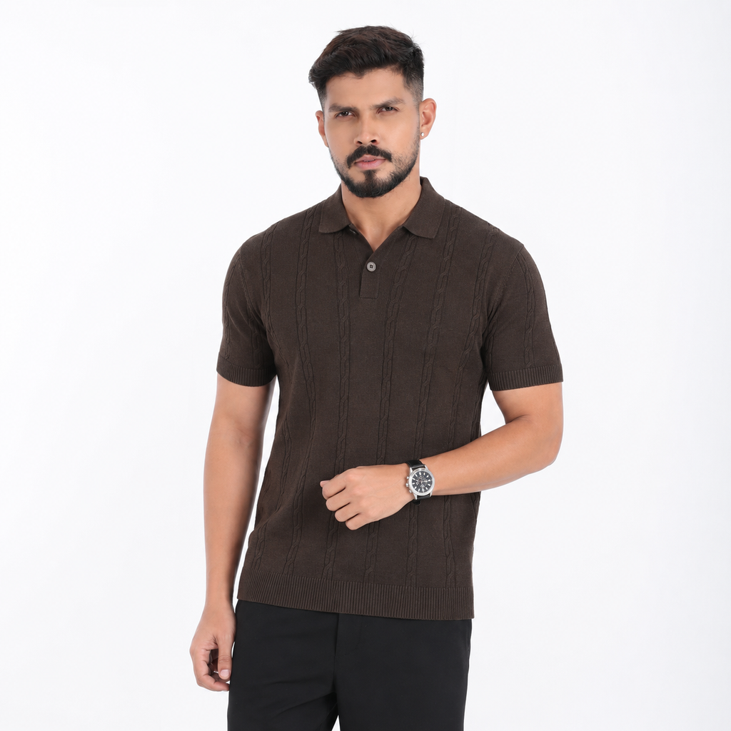 Men’s Premium Old Money Knit Polo Shirt – Espresso Brown