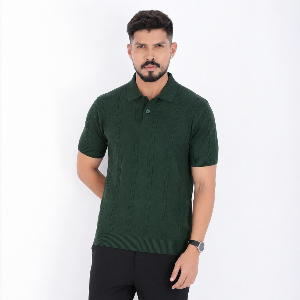 Men’s Premium Old Money Knit Polo Shirt – Deep Forest Green