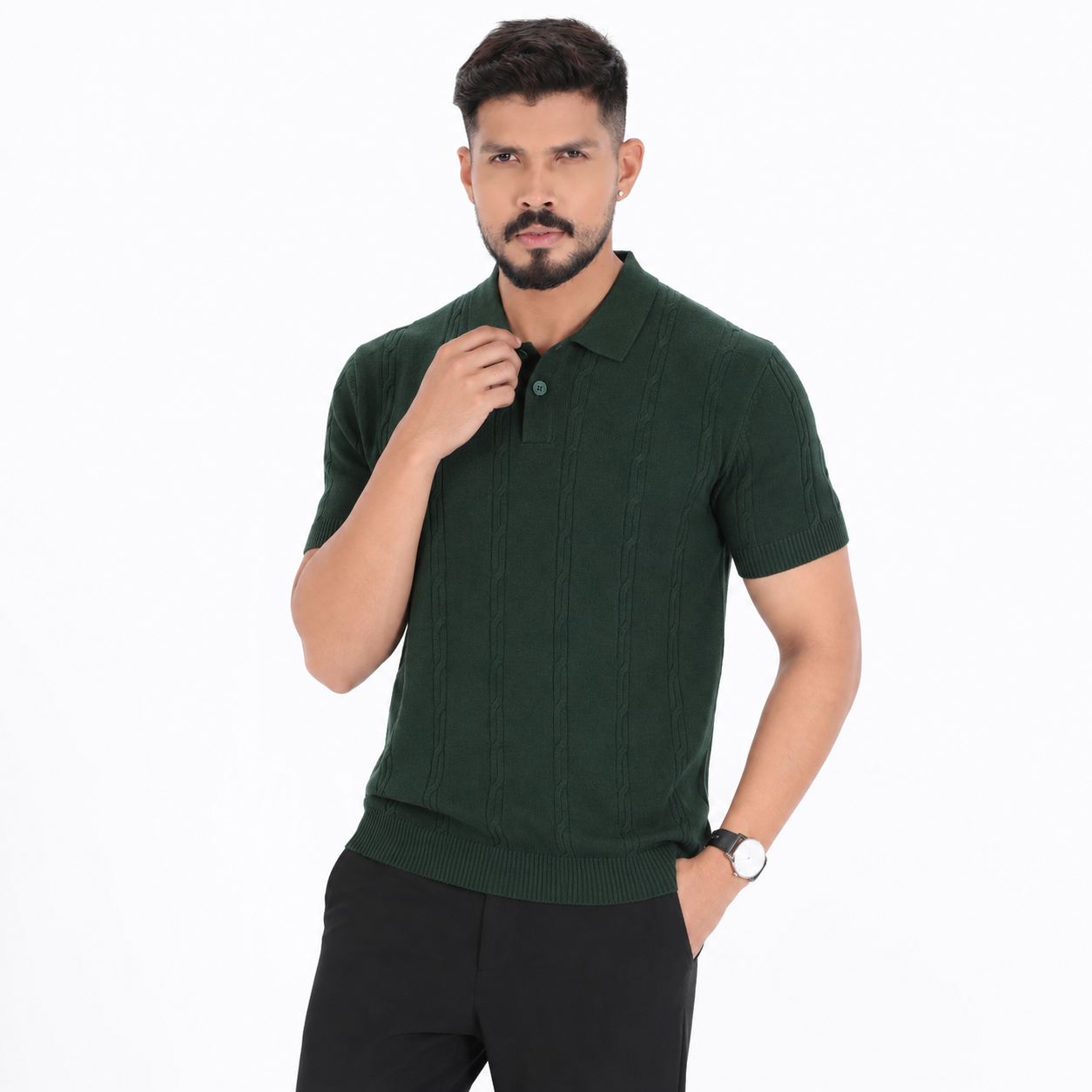 Men’s Premium Old Money Knit Polo Shirt – Deep Forest Green