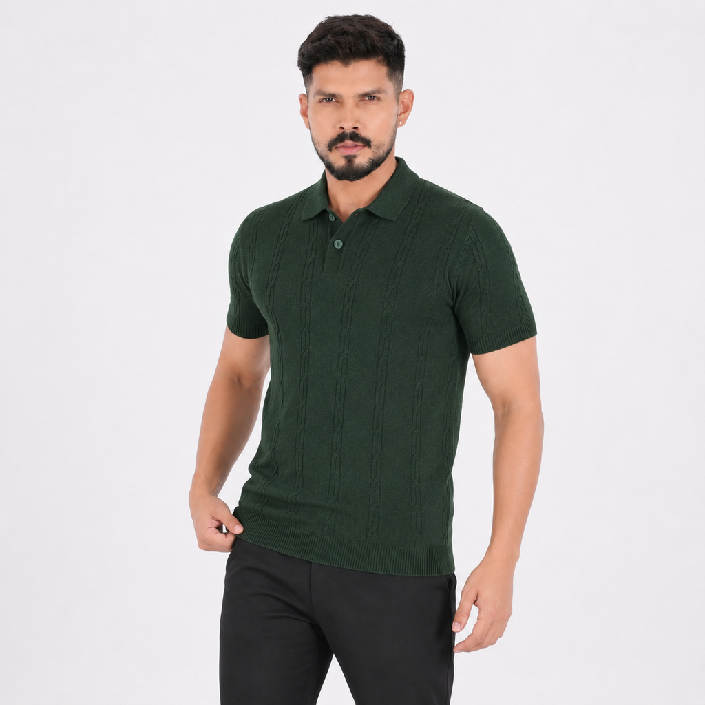 Men’s Premium Old Money Knit Polo Shirt – Deep Forest Green