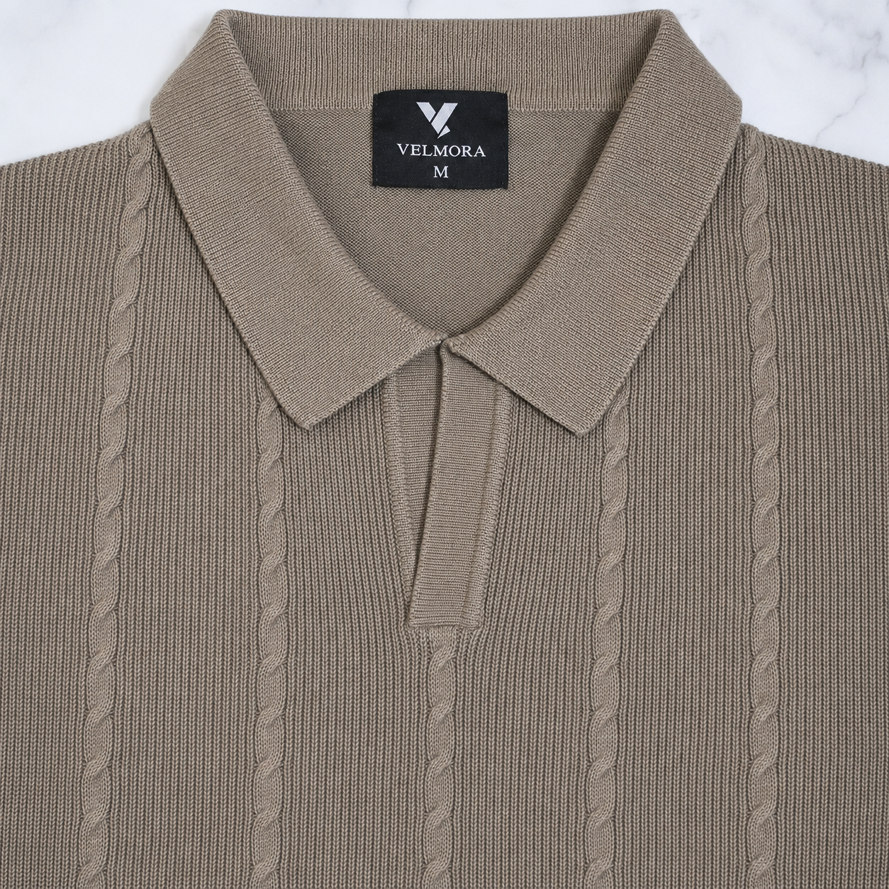 Men’s Premium Old Money Cable Knit Polo Shirt – Forest Green