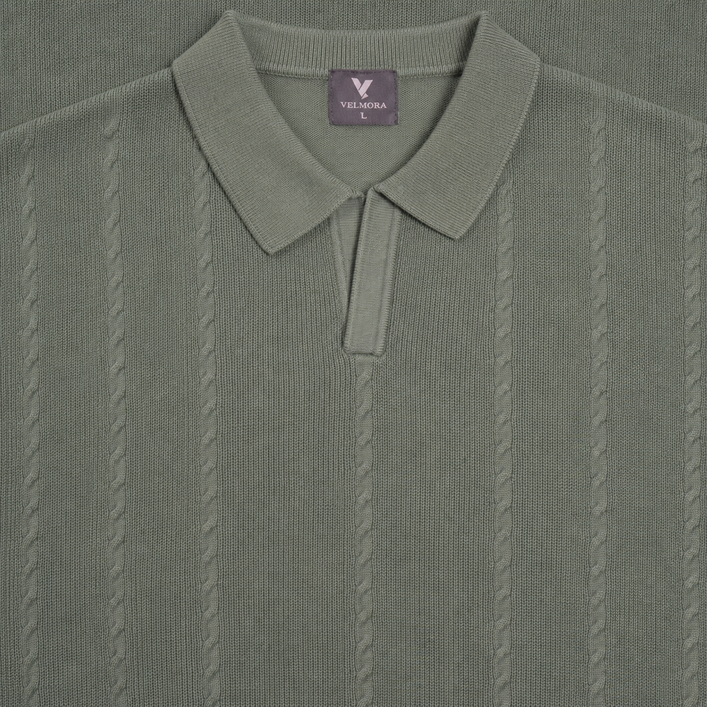 Men’s Premium Old Money Cable Knit Polo Shirt – Mocha Taupe