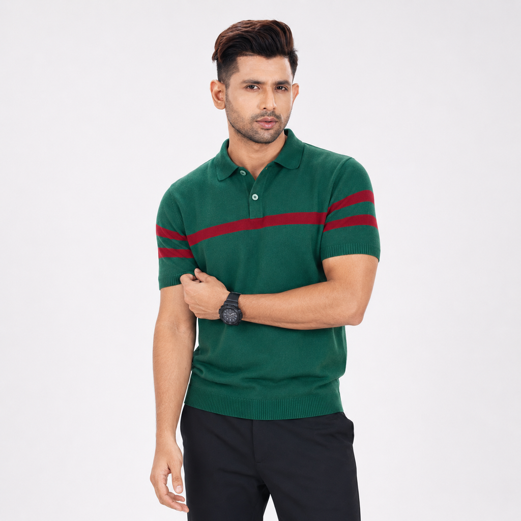 Men’s Premium Old Money Knit Polo Shirt - Forest Green