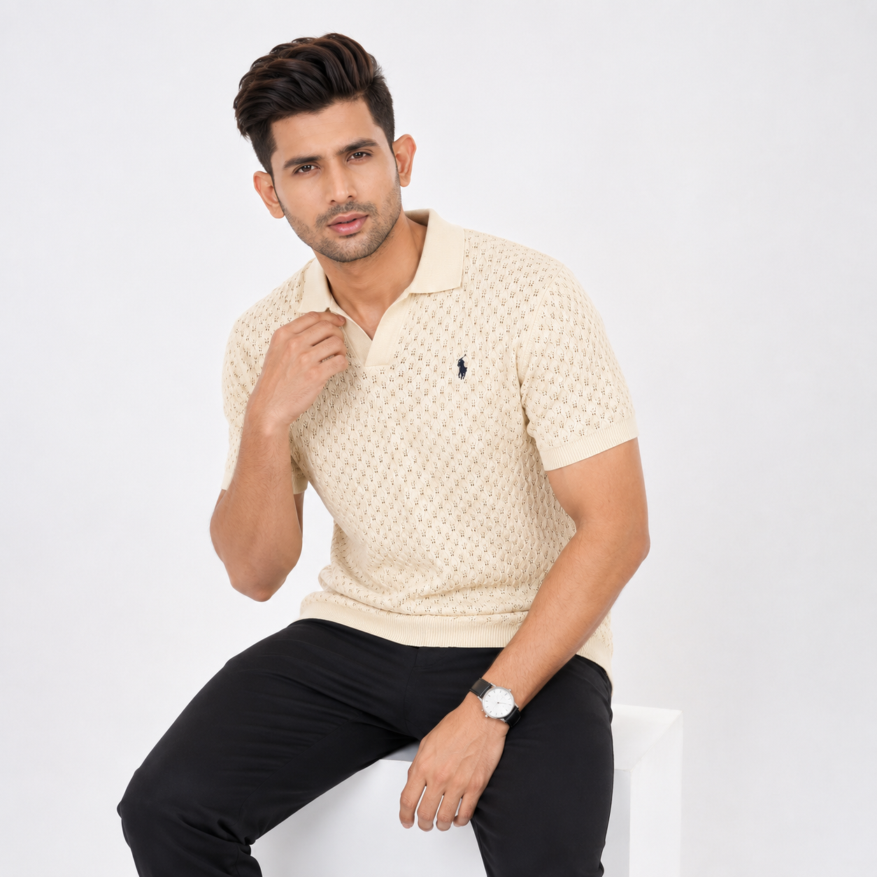 Men’s Premium Old Money Knit Polo Shirt - Pearl Beige