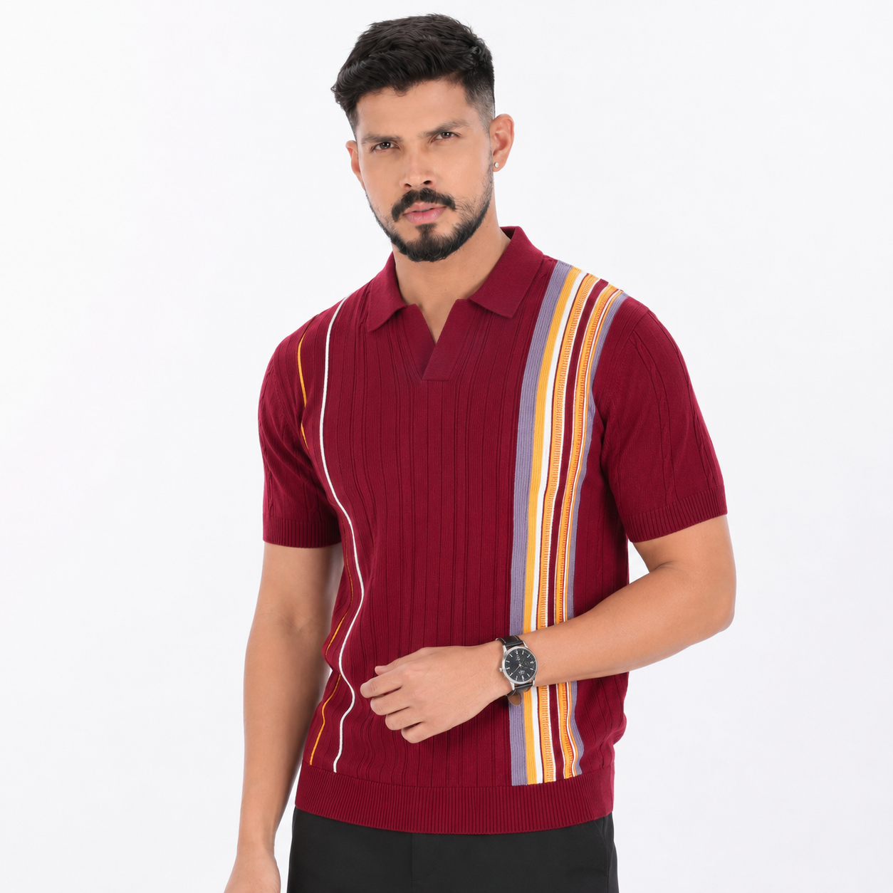 Men’s Premium Old Money Knit Polo Shirt - Burgundy Wine