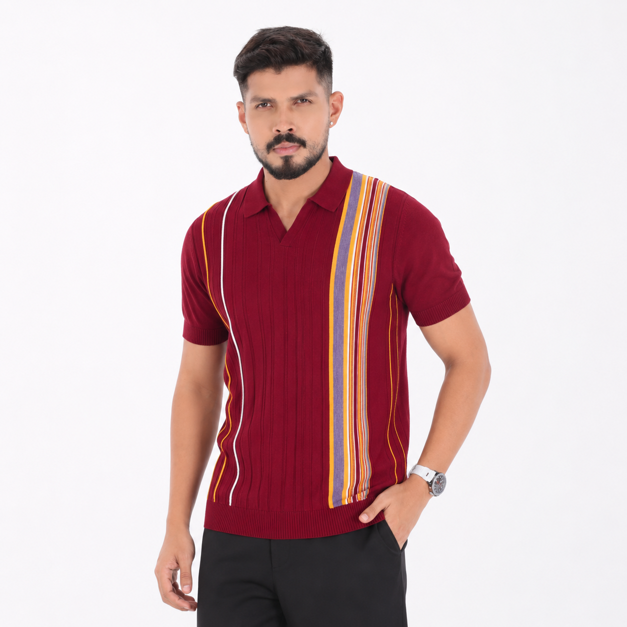 Men’s Premium Old Money Knit Polo Shirt - Burgundy Wine