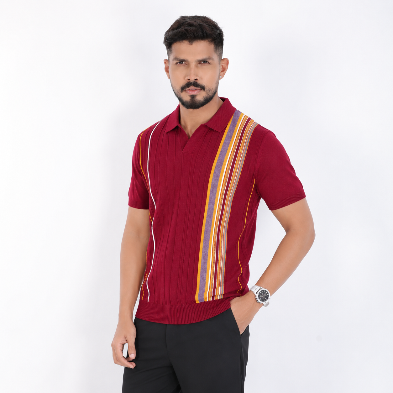 Men’s Premium Old Money Knit Polo Shirt - Burgundy Wine