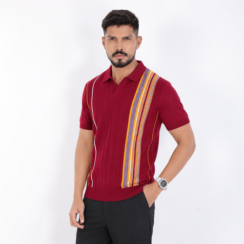 Men’s Premium Old Money Knit Polo Shirt - Burgundy Wine