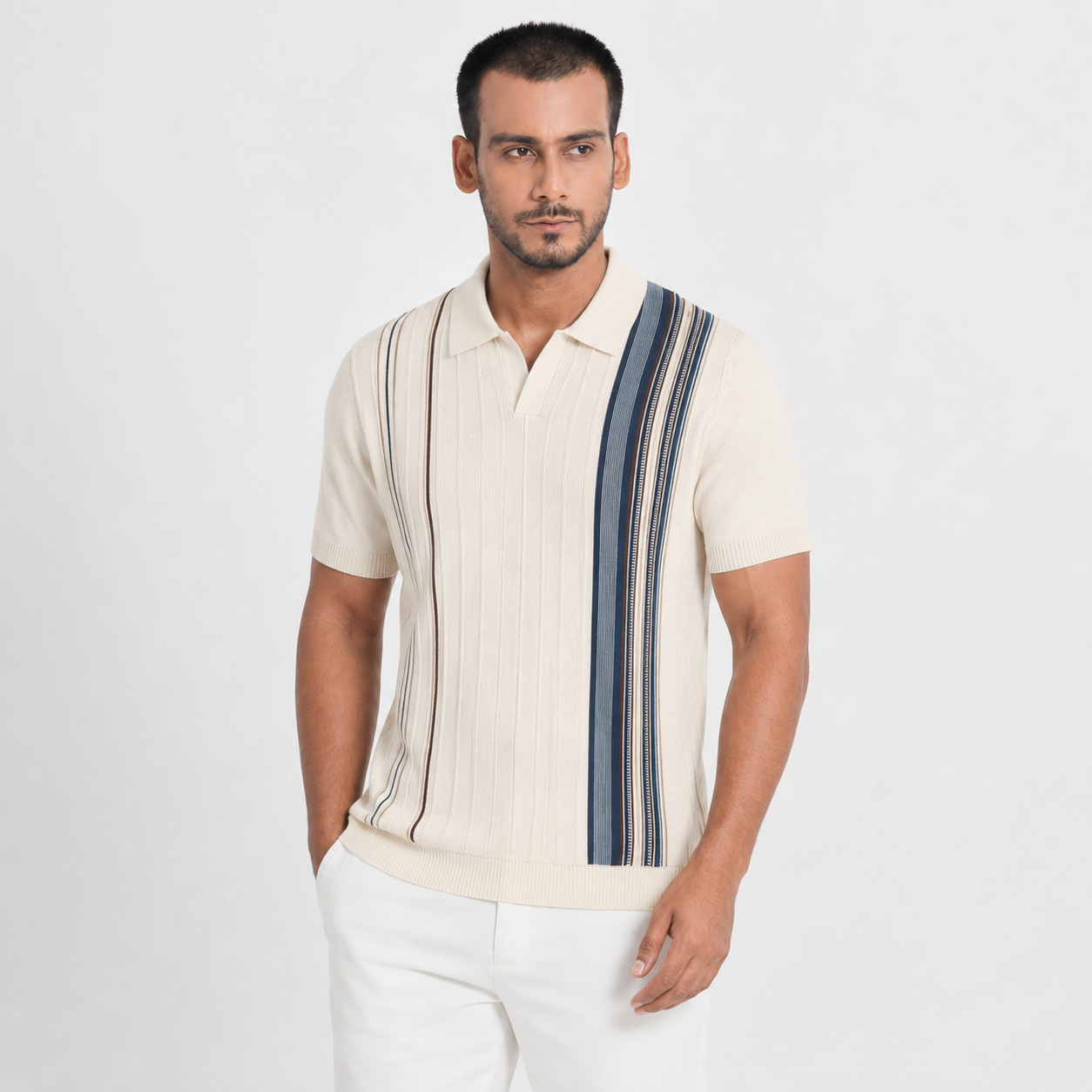 Men’s Premium Old Money Knit Polo Shirt - Ivory Cream