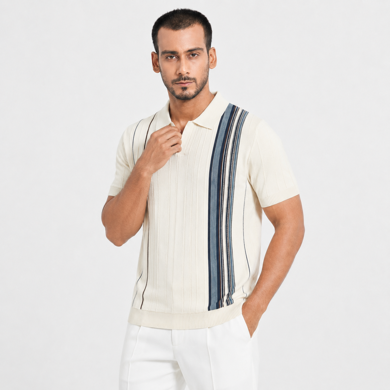 Men’s Premium Old Money Knit Polo Shirt - Ivory Cream