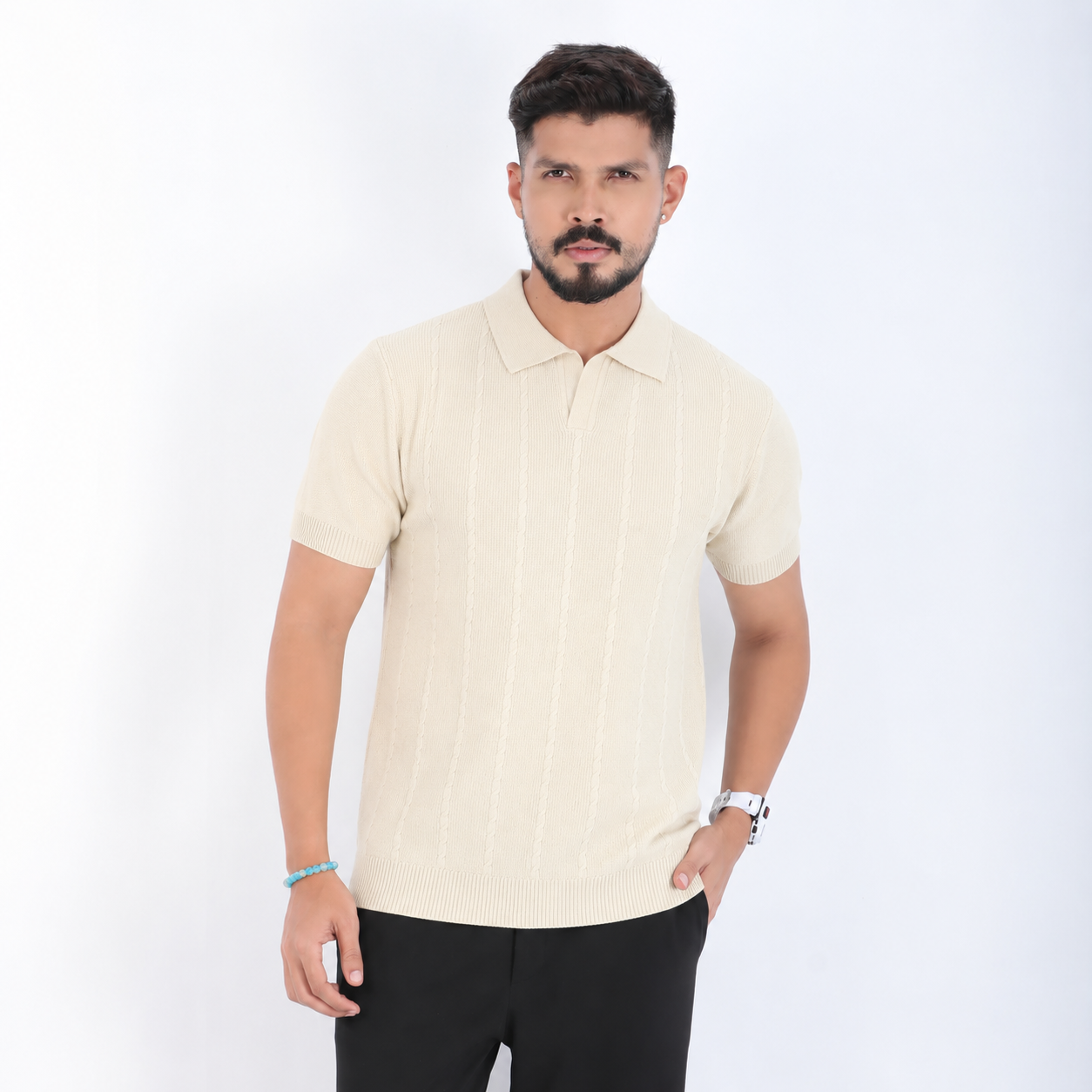 Men’s Premium Old Money Knit Polo Shirt - Ivory Cream