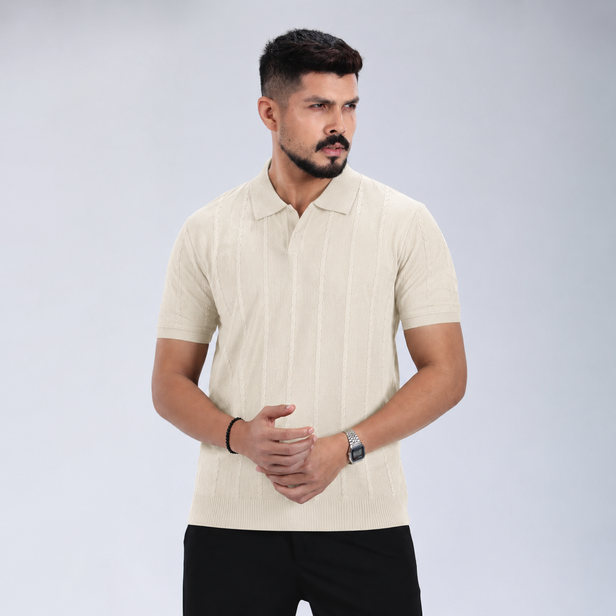 Men’s Premium Old Money Knit Polo Shirt - Ivory Cream