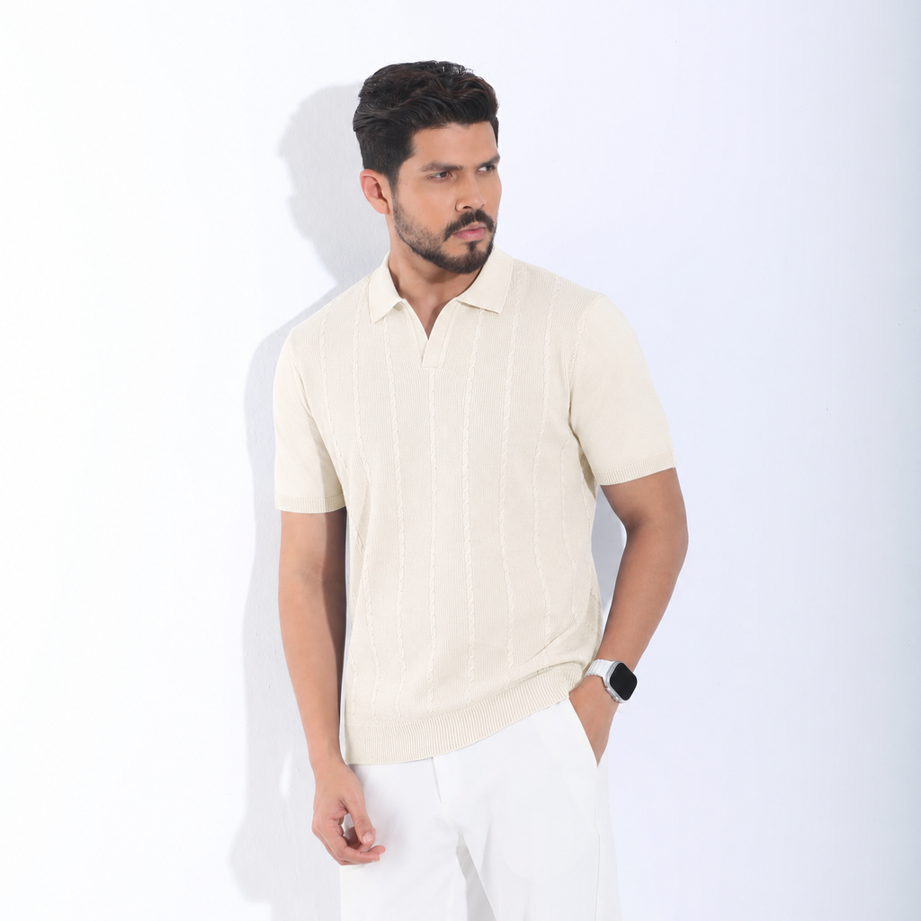 Men’s Premium Old Money Knit Polo Shirt - Ivory Cream