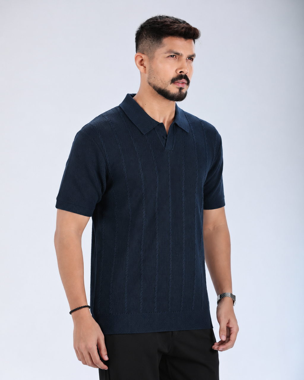 Men’s Premium Old Money Knit Polo Shirt - Deep Navy