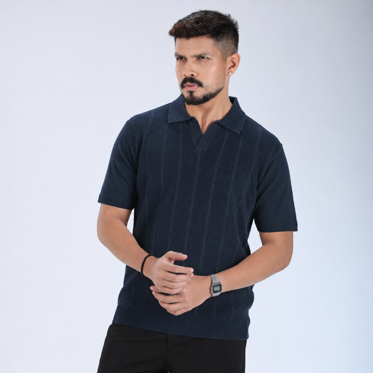 Men’s Premium Old Money Knit Polo Shirt - Deep Navy