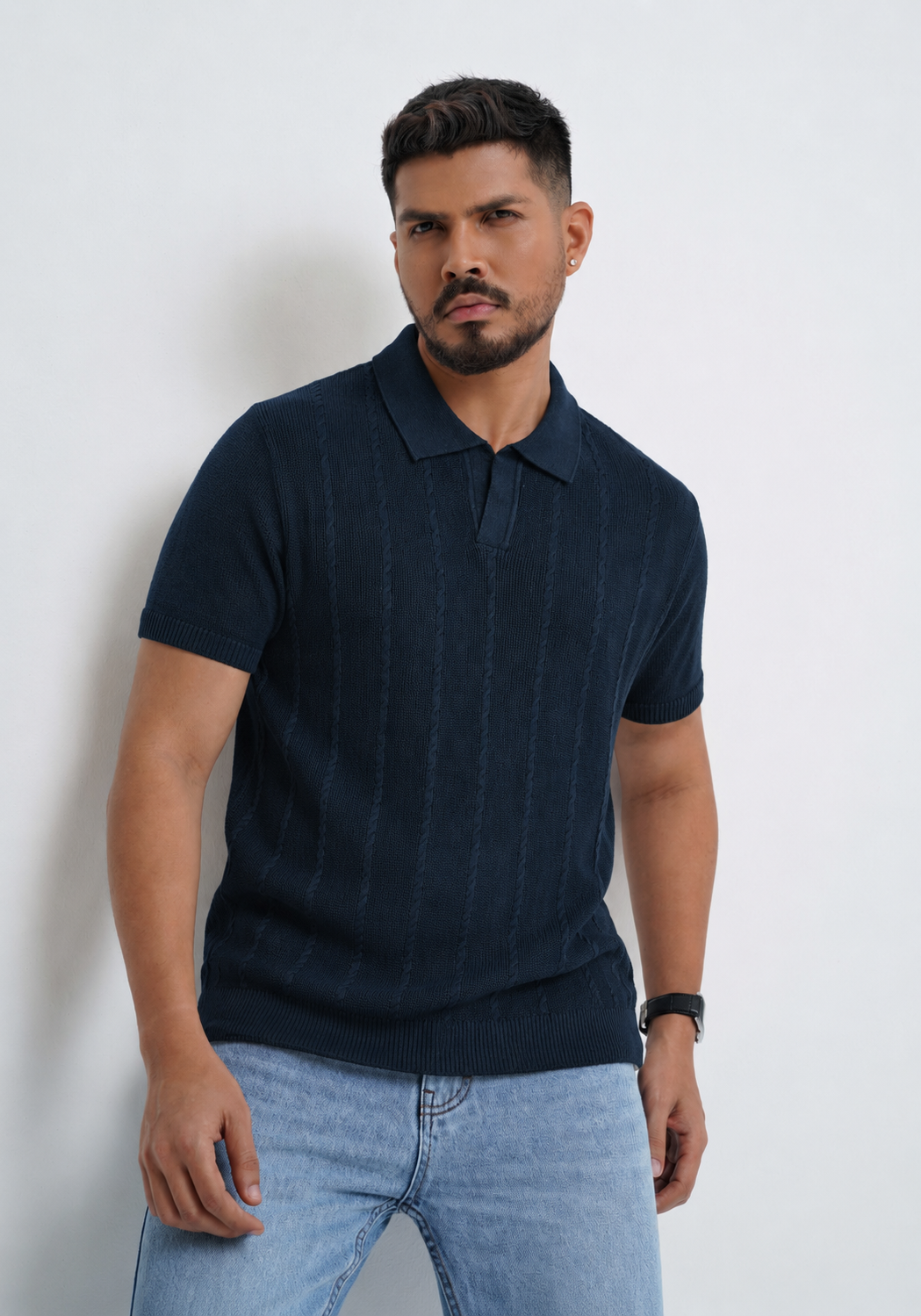 Men’s Premium Old Money Knit Polo Shirt - Deep Navy