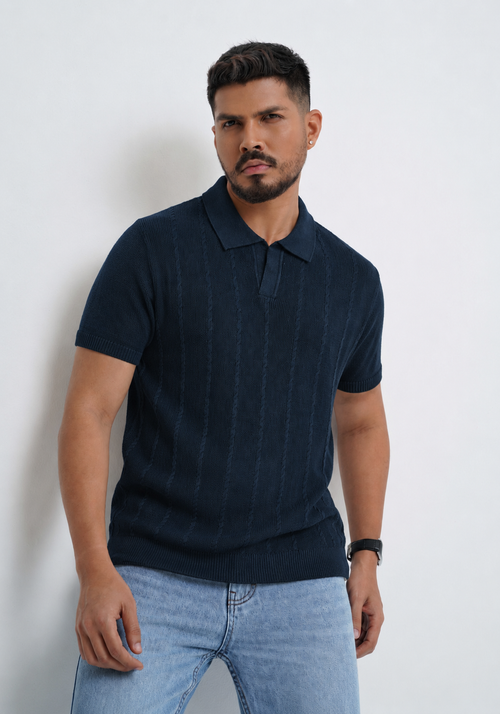 Men’s Premium Old Money Knit Polo Shirt - Deep Navy