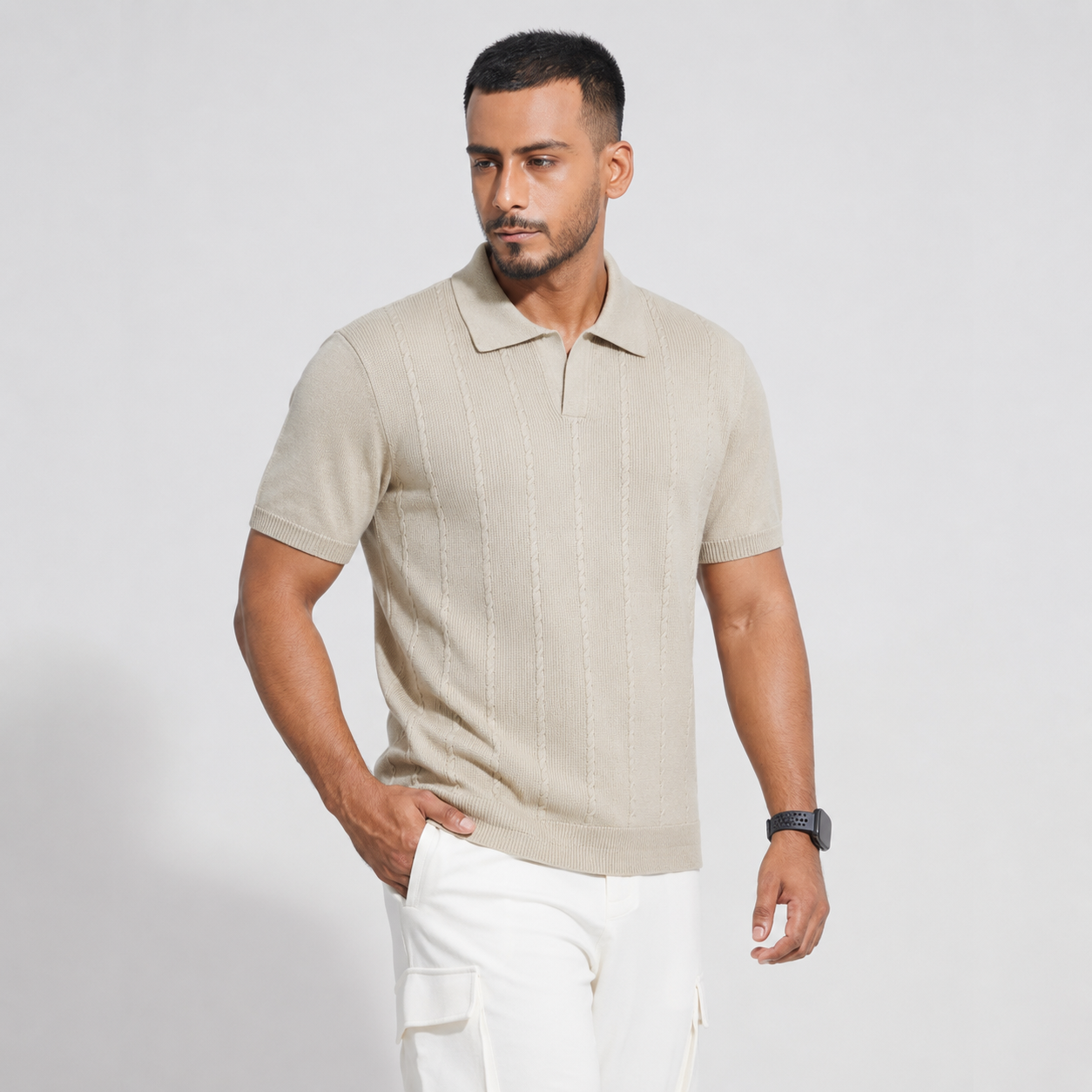 Men’s Premium Old Money Knit Polo Shirt - Sand Beige