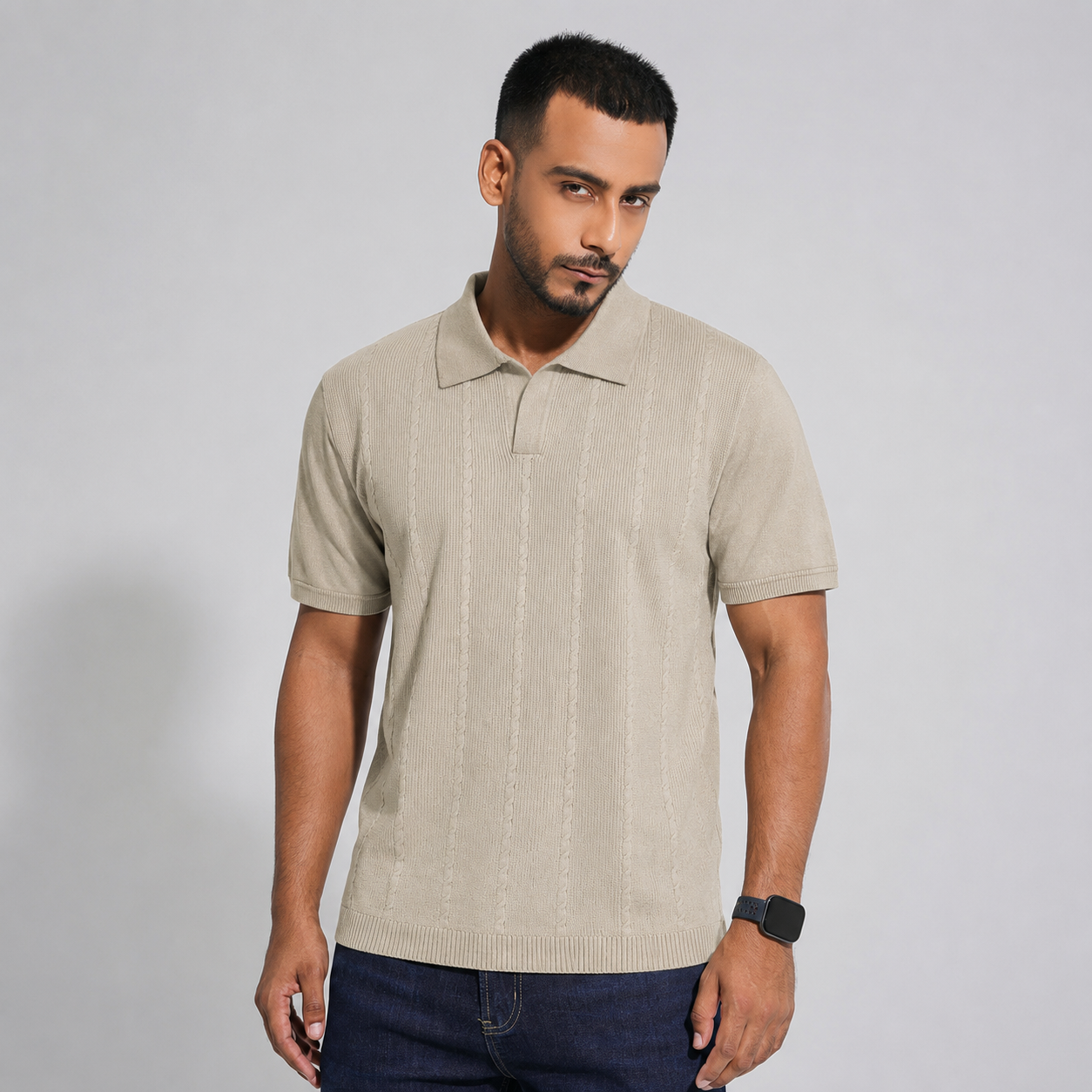 Men’s Premium Old Money Knit Polo Shirt - Sand Beige