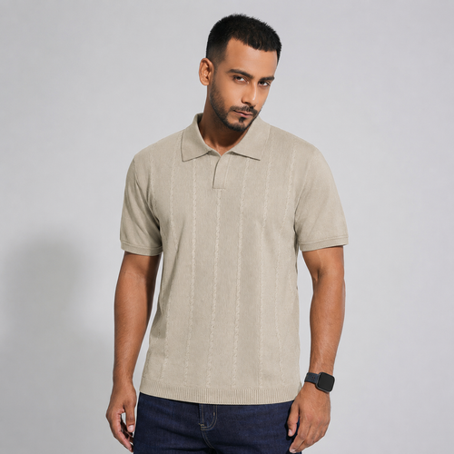 Men’s Premium Old Money Knit Polo Shirt - Sand Beige