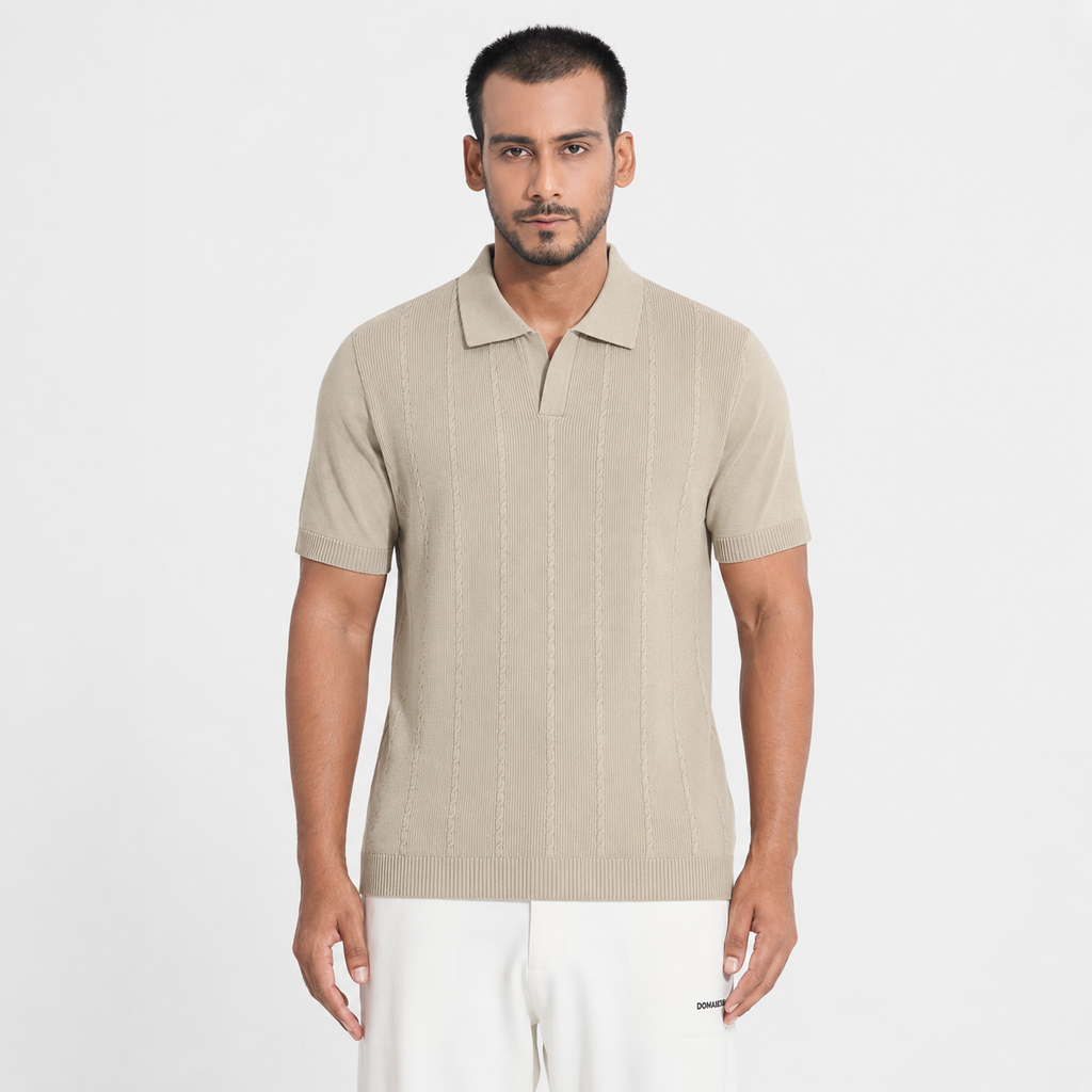 Men’s Premium Old Money Knit Polo Shirt - Sand Beige