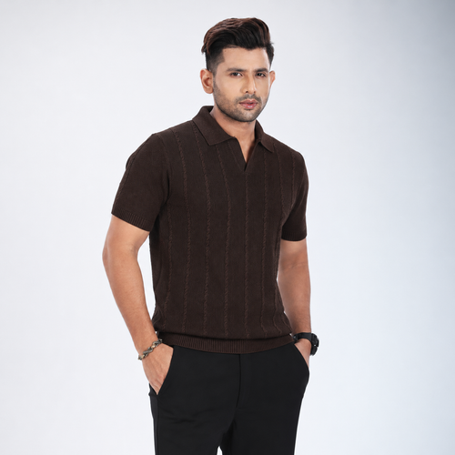 Men’s Premium Old Money Knit Polo Shirt - Espresso Brown