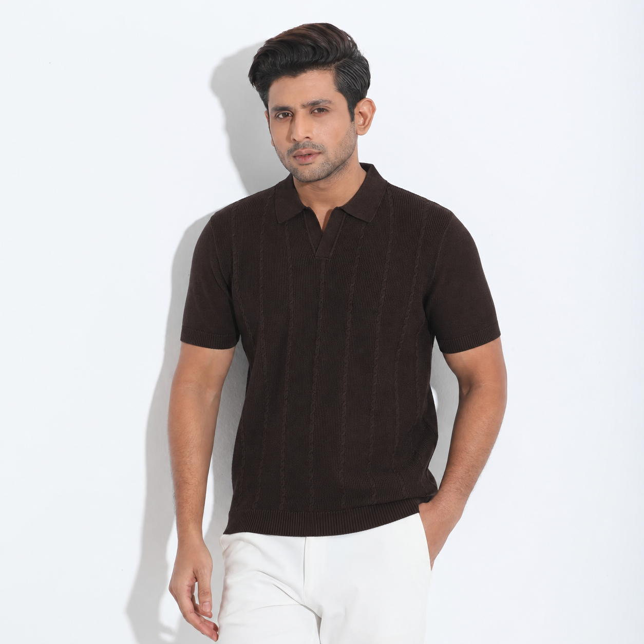 Men’s Premium Old Money Knit Polo Shirt - Espresso Brown