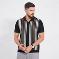 Men’s Premium Old Money Stripe Knit Polo - Black