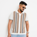 Men’s Premium Old Money Stripe Knit Polo - Ivory Cream