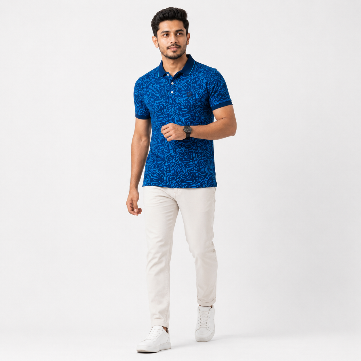Men’s Premium Pique Cotton Polo Shirt - Ocean Blue Print