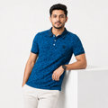 Men’s Premium Pique Cotton Polo Shirt - Ocean Blue Print