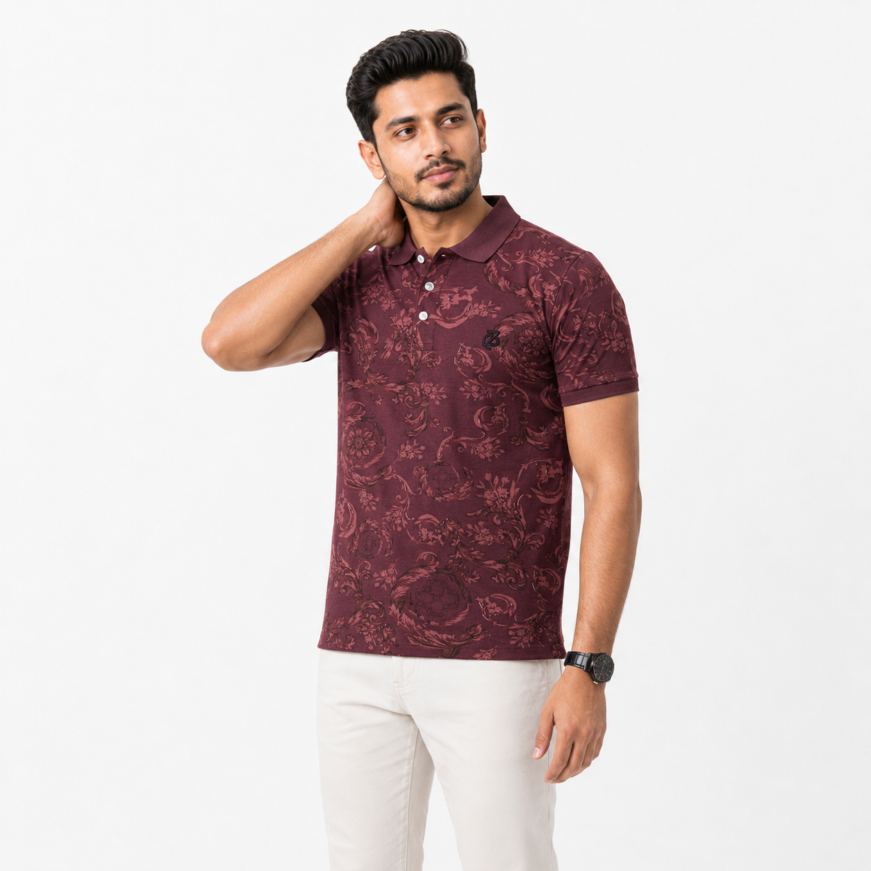 Men’s Premium Pique Cotton Polo Shirt - Burgundy Print