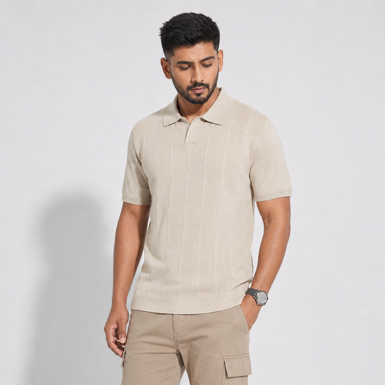 Men’s Premium Old Money Knit Polo Shirt - Sand Beige