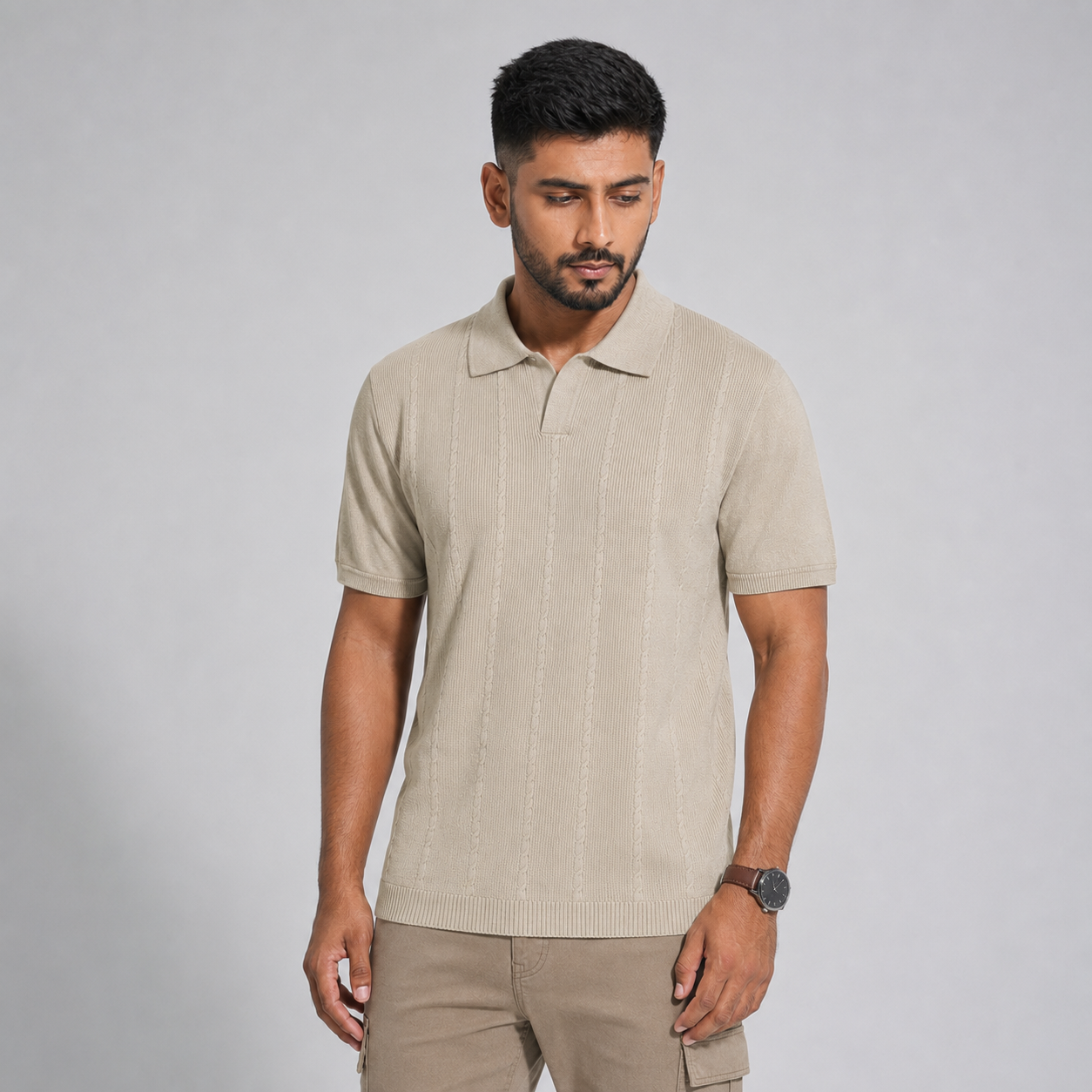 Men’s Premium Old Money Knit Polo Shirt - Sand Beige