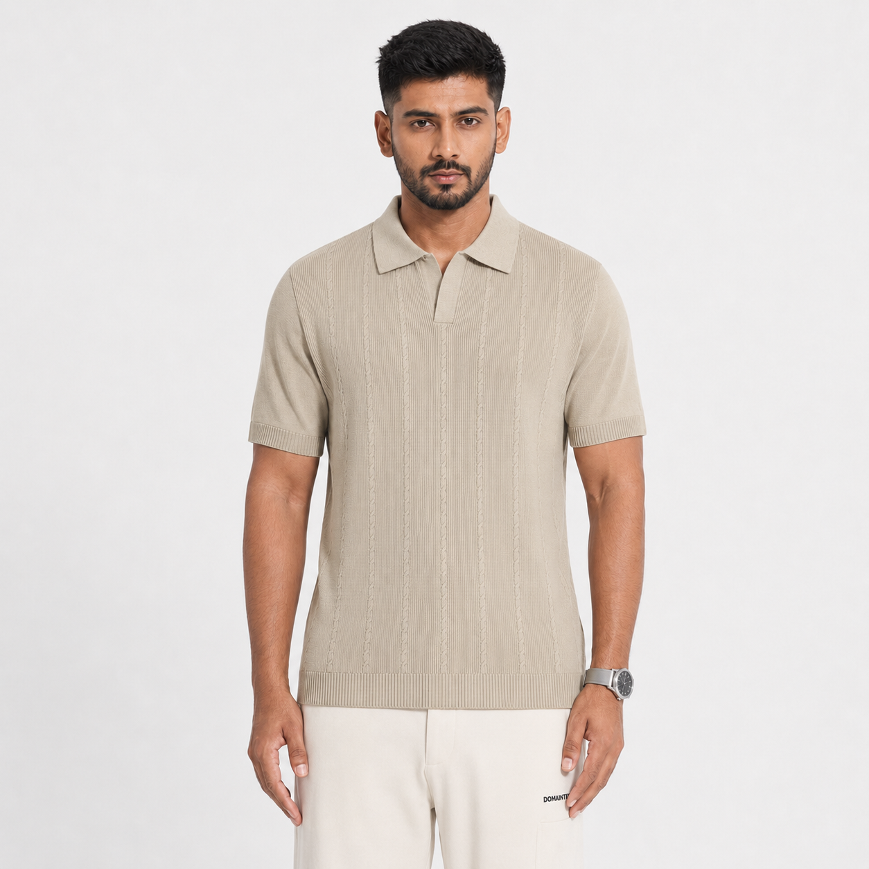 Men’s Premium Old Money Knit Polo Shirt - Sand Beige