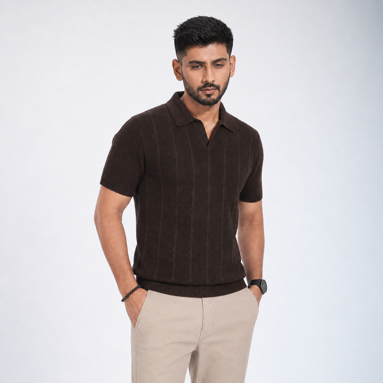Men’s Premium Old Money Knit Polo Shirt - Espresso Brown