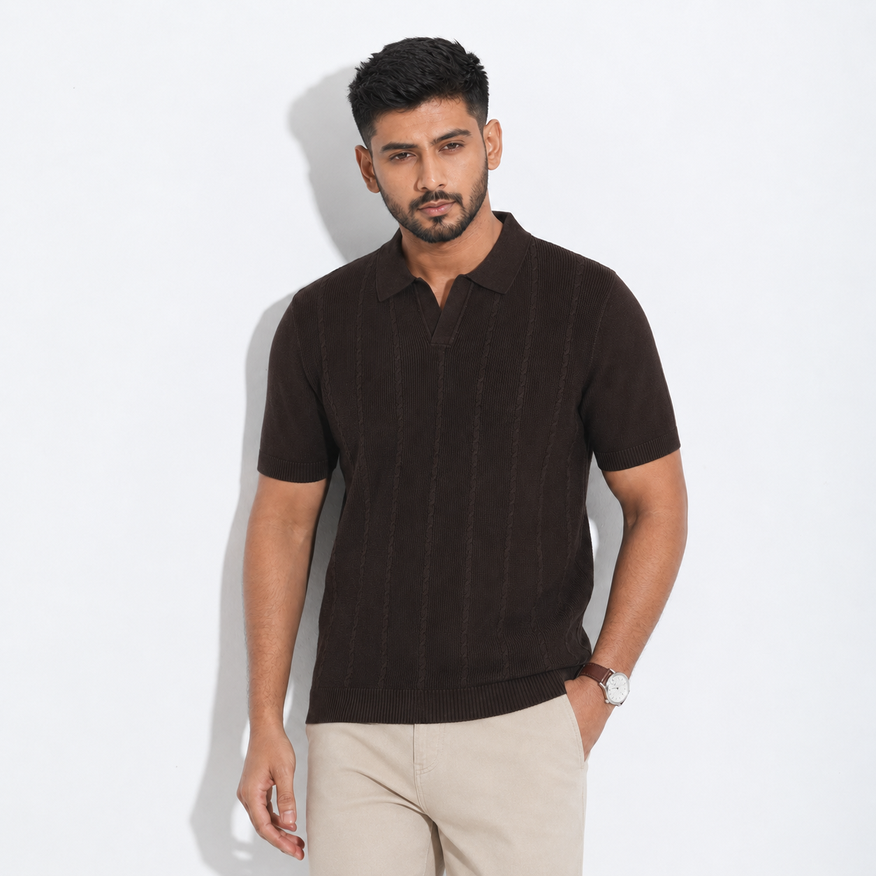 Men’s Premium Old Money Knit Polo Shirt - Espresso Brown