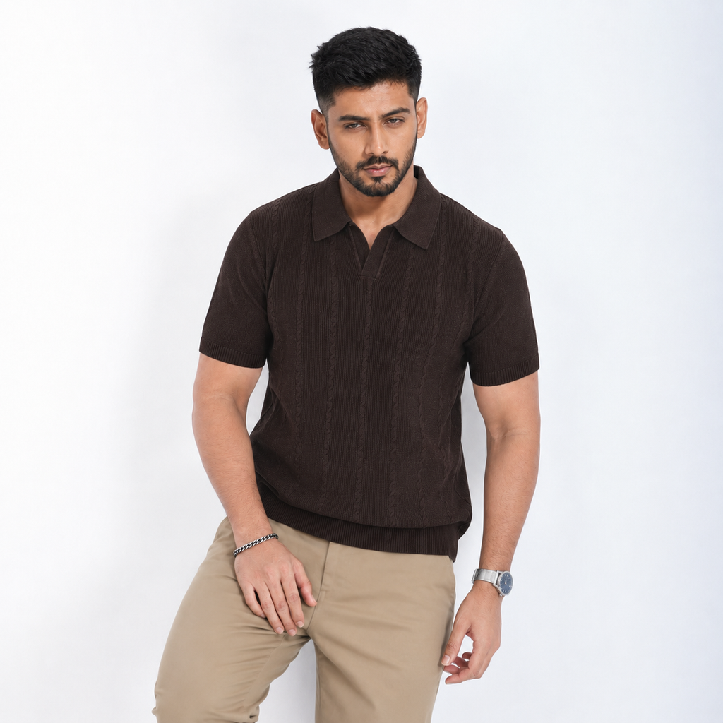 Men’s Premium Old Money Knit Polo Shirt - Espresso Brown
