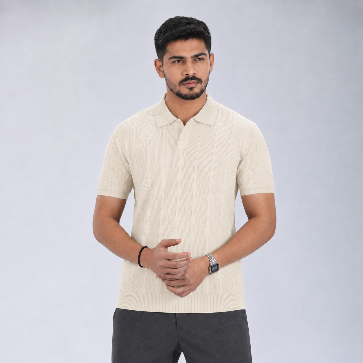 Men’s Premium Old Money Knit Polo Shirt - Ivory Cream