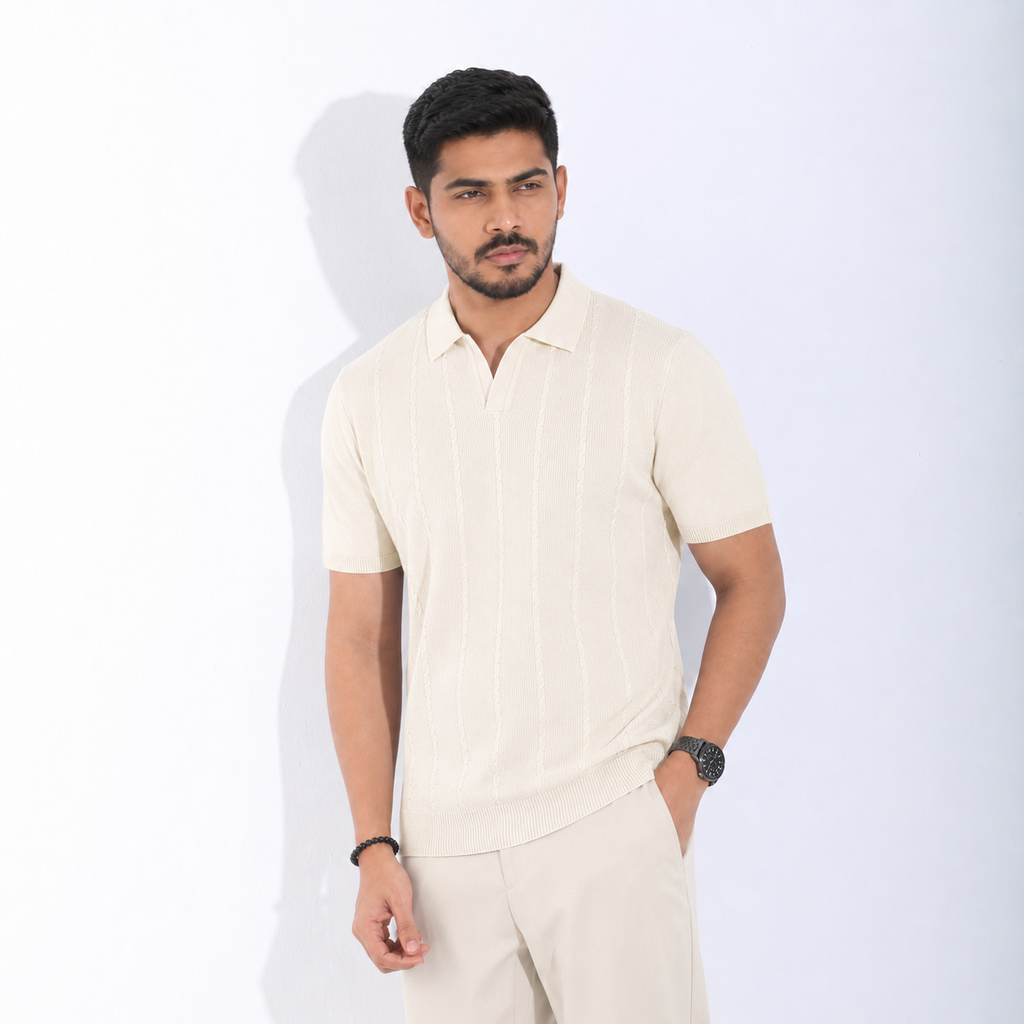 Men’s Premium Old Money Knit Polo Shirt - Ivory Cream