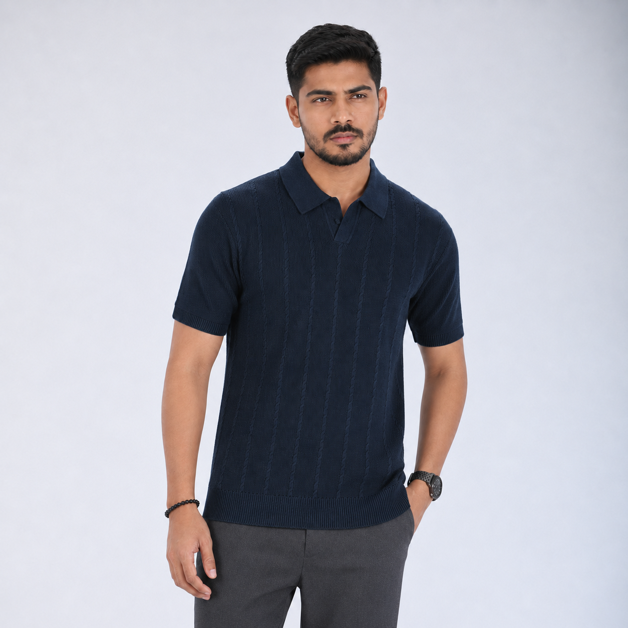 Men’s Premium Old Money Knit Polo Shirt - Deep Navy